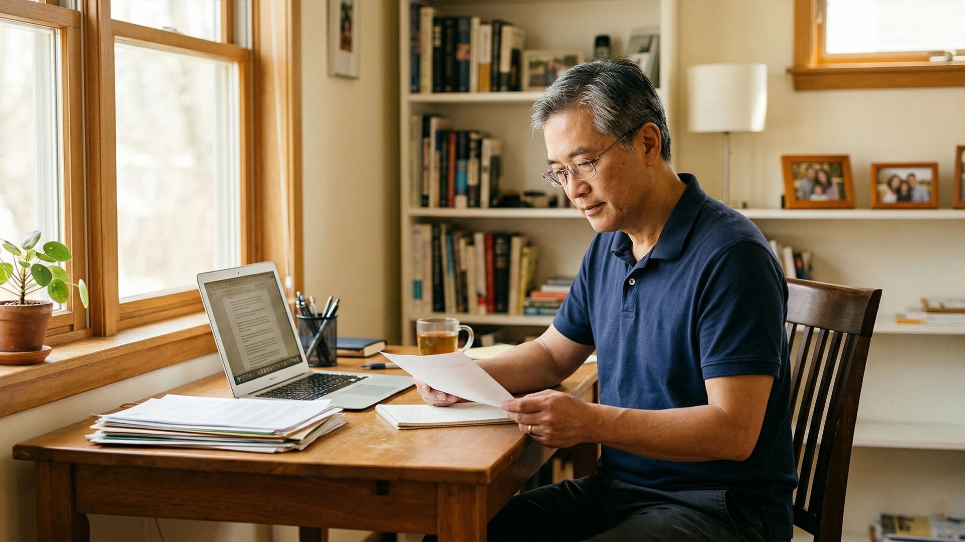 Man researching life insurance options at his desk